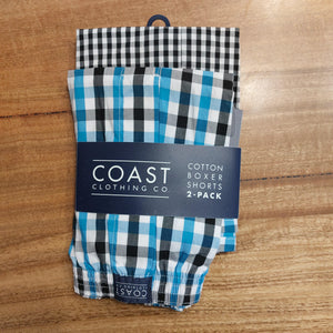 COAST CLOTHING MCP0001 COTTON BOXER SHORTS 2 PACK CHECK SIZE SMALL BX2124 CLEARANCE